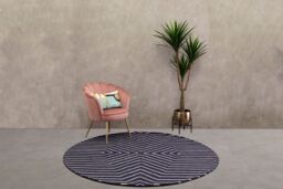 Orsina Round Blue & White Rug, Hand Tufted Wool Rug With Geometric Pattern, Contemporary Area Rug For Dining Room - Size: 100 cm diameter - thumbnail 4