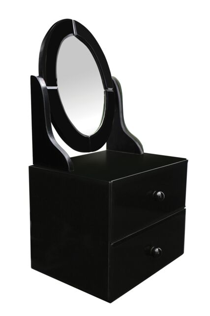 Orsina Black Glass 2 Drawer Dresser Unit, Black Chest Dresser, Bedroom Dresser With Drawers & Adjustable Mirror - image 1