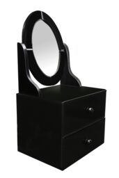Orsina Black Glass 2 Drawer Dresser Unit, Black Chest Dresser, Bedroom Dresser With Drawers & Adjustable Mirror
