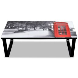 Berkfield Home Coffee Table with Telephone Booth Printing Glass Top - thumbnail 3