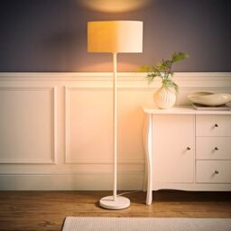 ValueLights Charlie White Single Stem Floor Lamp with Fabric Drum Lamp Shade & LED Bulb in Natural - thumbnail 3
