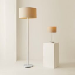 ValueLights Charlie White Single Stem Floor Lamp with Fabric Drum Lamp Shade & LED Bulb in Natural - thumbnail 6