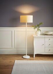 ValueLights Charlie White Single Stem Floor Lamp with Fabric Drum Lamp Shade & LED Bulb in Natural - thumbnail 1