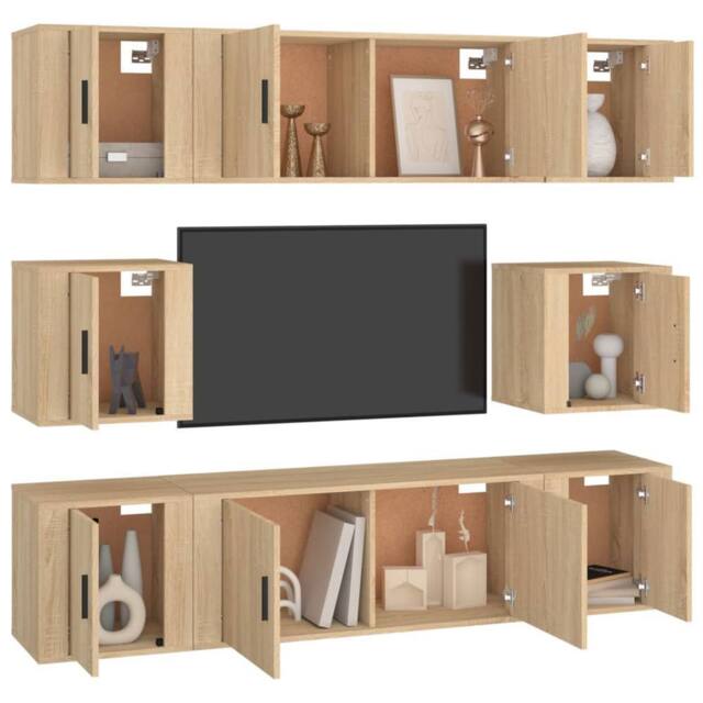 Berkfield Home Classic 8 Piece TV Cabinet Set Sonoma Oak Engineered Wood in Light Tan - image 1