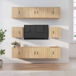 Berkfield Home Classic 8 Piece TV Cabinet Set Sonoma Oak Engineered Wood in Light Tan - thumbnail 2