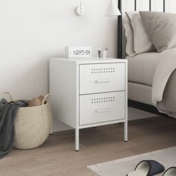 Berkfield Home Bedside Cabinet White 36x39x50.5 cm Steel - thumbnail 3
