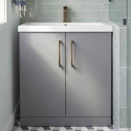 Balterley Contemporary Bathroom Floor 2-Door Vanity Unit Basin, Grey, 800mm in Grey - thumbnail 5