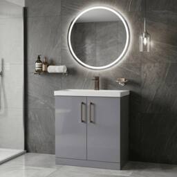 Balterley Contemporary Bathroom Floor 2-Door Vanity Unit Basin, Grey, 800mm in Grey - thumbnail 3