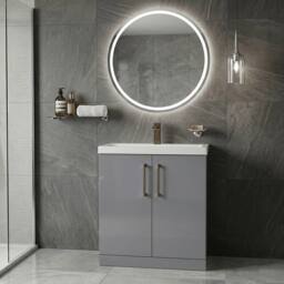 Balterley Contemporary Bathroom Floor 2-Door Vanity Unit Basin, Grey, 800mm in Grey - thumbnail 2
