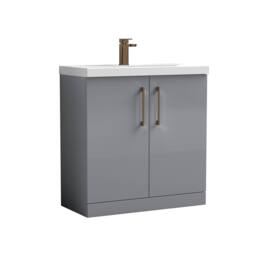 Balterley Contemporary Bathroom Floor 2-Door Vanity Unit Basin, Grey, 800mm in Grey - thumbnail 1