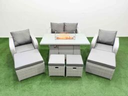 Fimous 8 Seater Outdoor Garden Furniture Set with Gas Firepit Table in Light Grey - thumbnail 1