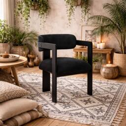 Wyld Haus Thurles Black Velvet Upholstered Dining Chair with Armrests - thumbnail 1