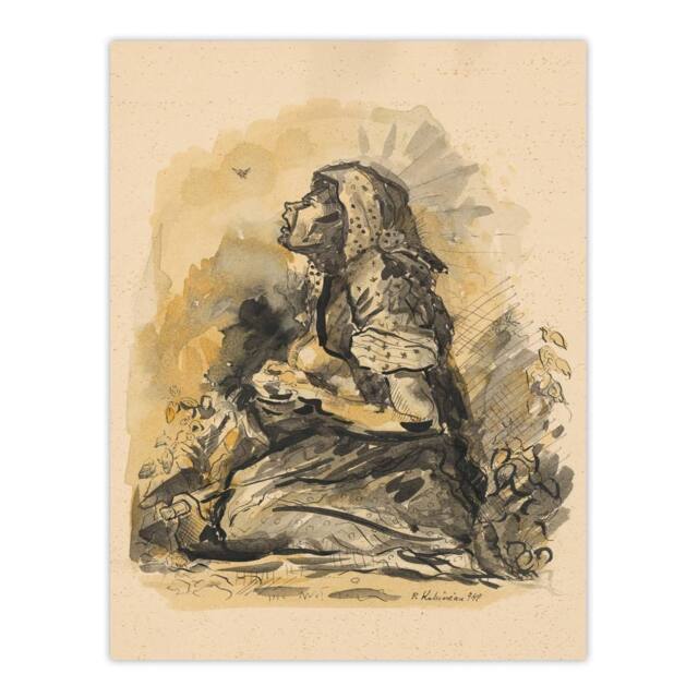 "Artery8 Gypsy & Lark Watercolour Kubincan Wall Art Poster Print in Beige - Size: W12"" x H16""" - image 1