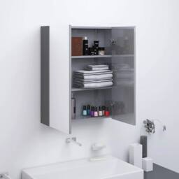 Berkfield Home Bathroom Mirror Cabinet 60x15x75 cm MDF Shining Grey - Size: 60 x 15 x 75 cm - thumbnail 1