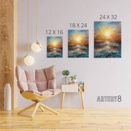 "Artery8 Sunrise At Sea Abstract Seascape Canvas Wall Art Print in Blue - Size: W18"" x H24""" - thumbnail 4