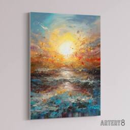 "Artery8 Sunrise At Sea Abstract Seascape Canvas Wall Art Print in Blue - Size: W18"" x H24""" - thumbnail 2