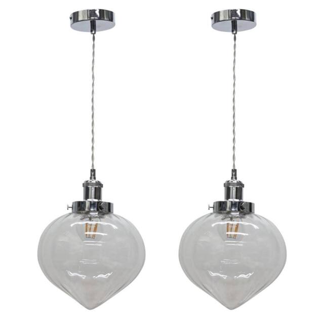 First Choice Lighting Set of 2 Layla - Clear Vintage Design Pendant Shades Chrome Flex Set - image 1