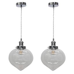 First Choice Lighting Set of 2 Layla - Clear Vintage Design Pendant Shades Chrome Flex Set - thumbnail 1