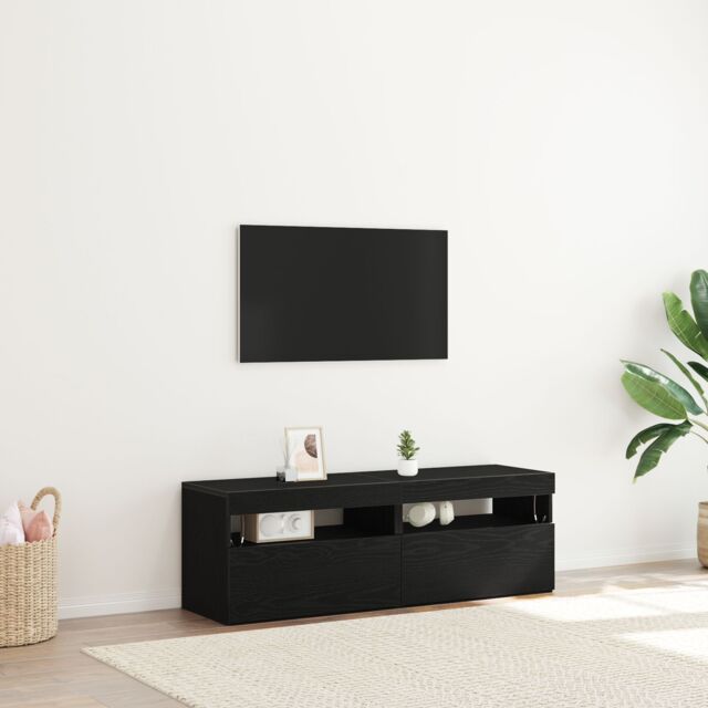 Berkfield Home TV Cabinets with LED Lights 2 pcs Black Oak 60x35x40 cm Engineered Wood - Size: 60 x 35 x 40 cm - image 1