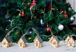 Netagon Battery Powered Christmas Wooden House Light String in White - thumbnail 4