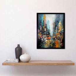 "Artery8 Wall Art Print New York City Rainy Day Abstract Action Cityscape Art Framed in Black - Size: W12"" x H16""" - thumbnail 2