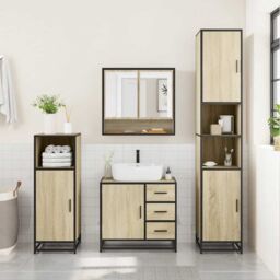 Berkfield Home 4¬†Piece Bathroom Furniture Set¬†Sonoma Oak Engineered Wood in Brown - thumbnail 4