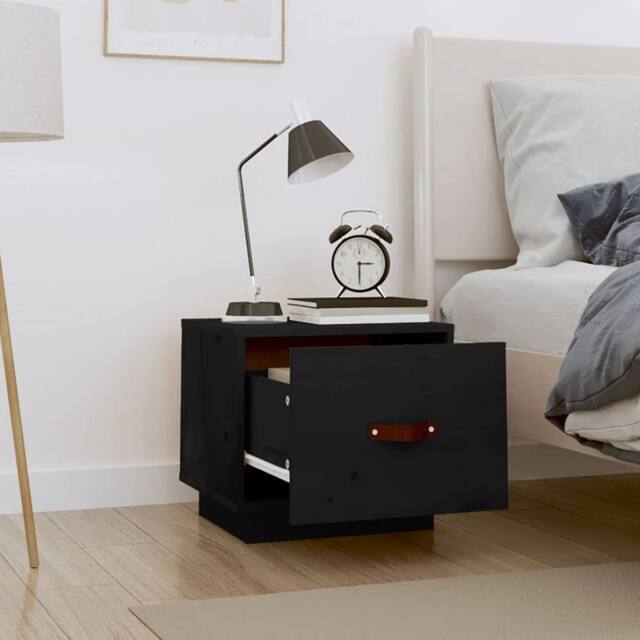 Berkfield Home Beautiful Bedside Cabinet Black 40x34x35 cm Solid Wood Pine - Size: 40 x 34 x 35 cm - image 1