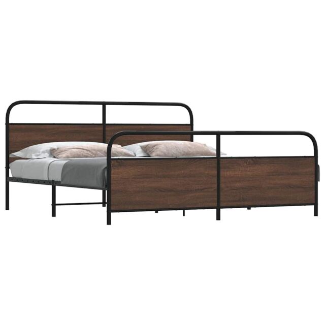 Berkfield Home Metal Bed Frame without Mattress Brown Oak 200x200 cm - image 1