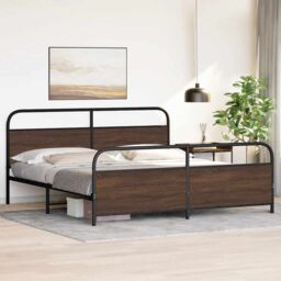 Berkfield Home Metal Bed Frame without Mattress Brown Oak 200x200 cm - thumbnail 4