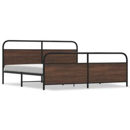Berkfield Home Metal Bed Frame without Mattress Brown Oak 200x200 cm - thumbnail 2