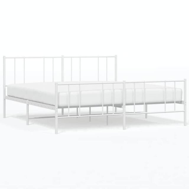 Berkfield Home Metal Bed Frame with Headboard & Footboard White 120x190 cm Sma… - Size: Super King - image 1