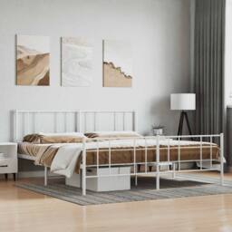 Berkfield Home Metal Bed Frame with Headboard & Footboard White 120x190 cm Sma… - Size: Super King - thumbnail 2