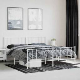 Berkfield Home Metal Bed Frame with Headboard & Footboard White 120x190 cm Sma… - Size: Super King - thumbnail 4