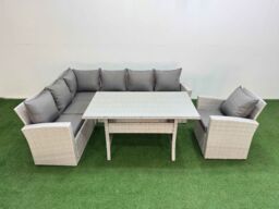 Fimous 7 Seater Rattan Garden Furniture Set with Dining Table Chair in Light Grey - thumbnail 2
