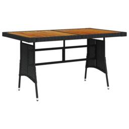 Berkfield Home Garden Table Black 130x70x72 cm Poly Rattan & Solid Acacia Wood - Size: 130 x 70 x 72 cm - thumbnail 2