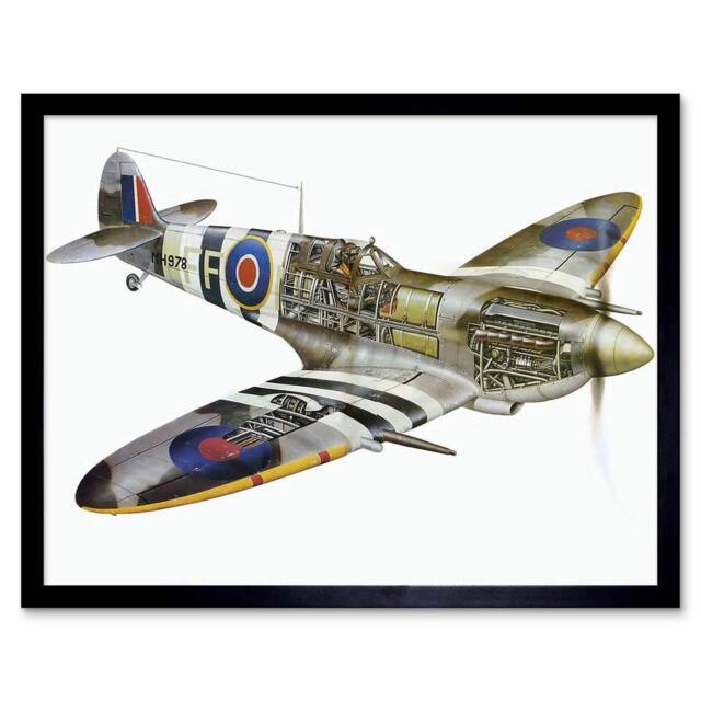 "Artery8 1941 Supermarine Spitfire Man Cave Home Decor 12x16"" Framed Art Print in White - Size: W12"" x H16""" - image 1
