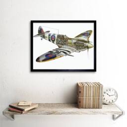 "Artery8 1941 Supermarine Spitfire Man Cave Home Decor 12x16"" Framed Art Print in White - Size: W12"" x H16""" - thumbnail 2