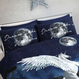 Velosso Dream Like A Unicorn Cotton Rich Printed Duvet Cover & Pillowcase Set in Pink - Size: King - thumbnail 2