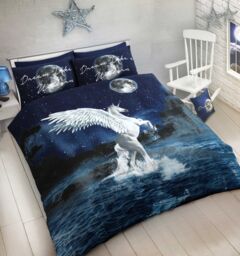 Velosso Dream Like A Unicorn Cotton Rich Printed Duvet Cover & Pil in Pink - Size: King