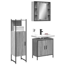 Berkfield Home Stylish 3 Piece Bathroom Cabinet Set Grey Sonoma Engineered Wood - thumbnail 2