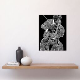 "Artery8 Double Bass Black White Jazz Music Player Design Wall Art Print - Size: W18"" x H24""" - thumbnail 4