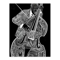 "Artery8 Double Bass Black White Jazz Music Player Design Wall Art Print - Size: W18"" x H24""" - thumbnail 1