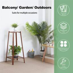 NESTLUNE Bamboo 2 Tier Tall Plant Stand Pot Holder Small Space in Brown - Size: 100 cm x 15 cm - thumbnail 4