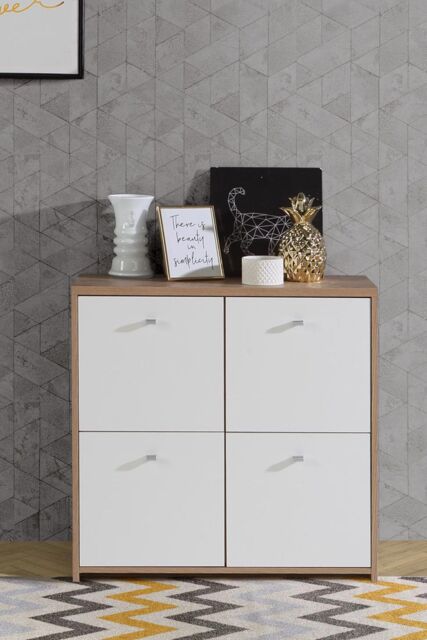 FWStyle 4 Door Storage Cabinet Sonoma Oak & Matt White in Brown - image 1