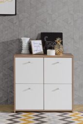 FWStyle 4 Door Storage Cabinet Sonoma Oak & Matt White in Brown - thumbnail 1
