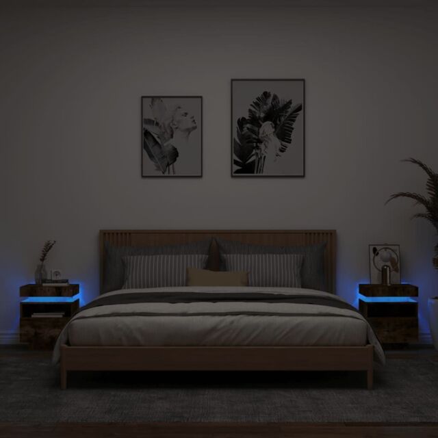 Berkfield Home Bedside Cabinets with LED Lights 2 pcs Smoked Oak 40x39x48.5 cm in Brown - image 1