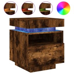 Berkfield Home Bedside Cabinets with LED Lights 2 pcs Smoked Oak 40x39x48.5 cm in Brown - thumbnail 5
