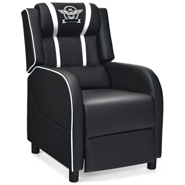 Costway Gaming Recliner Chair PU Leather Single Recliner Sofa Adjustable w/ Footrest in White - image 1