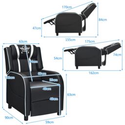 Costway Gaming Recliner Chair PU Leather Single Recliner Sofa Adjustable w/ Footrest in White - thumbnail 3