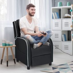 Costway Gaming Recliner Chair PU Leather Single Recliner Sofa Adjustable w/ Footrest in White - thumbnail 6